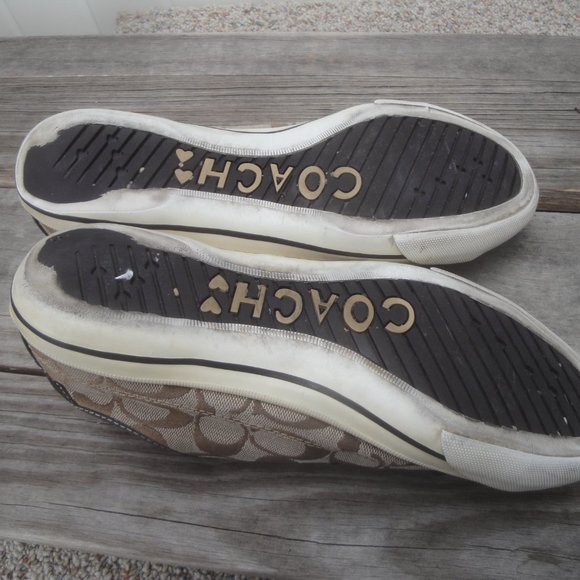 COACH Sneakers w/Tan-Brown Monogram on Fabric with Brown Leather trim - Picture 3 of 9